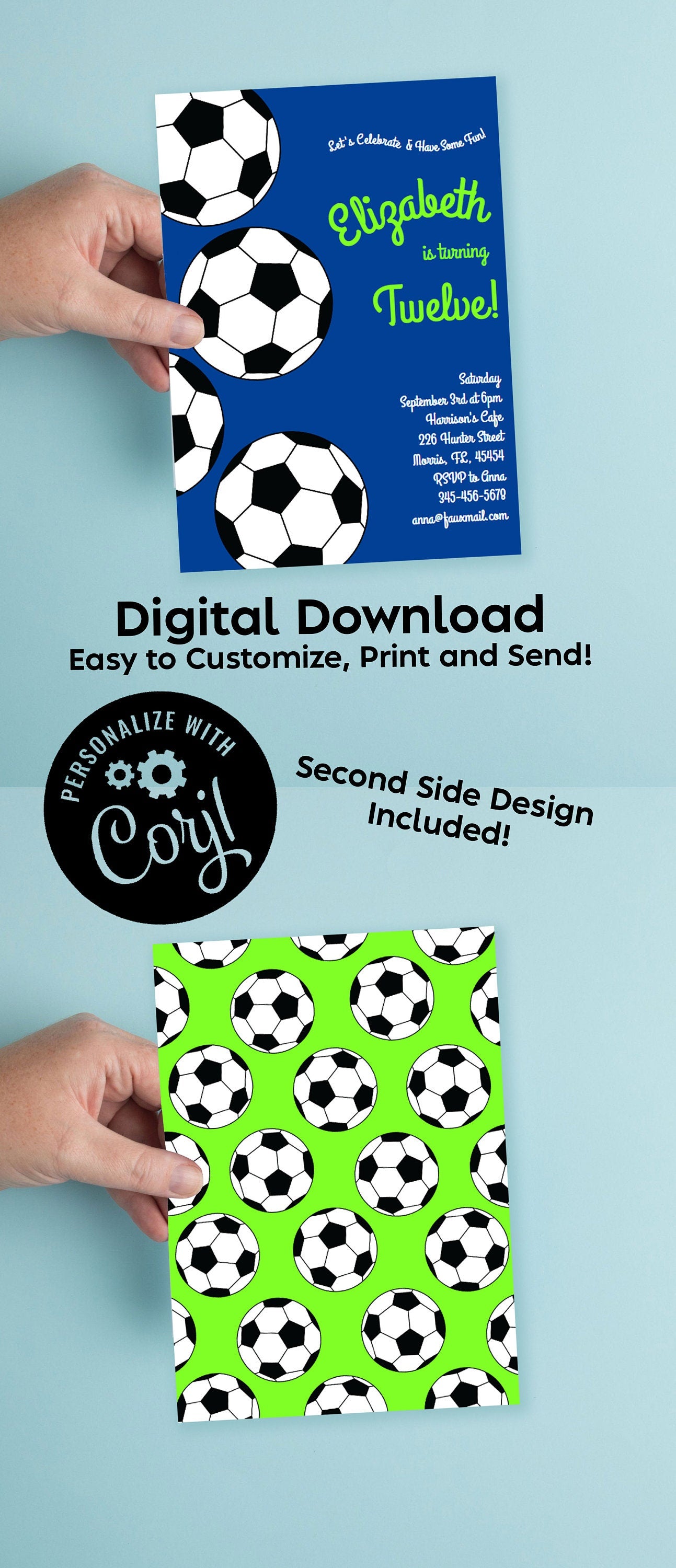 Soccer Balls Sports Invitation Editable Digital Download Birthday Party Kids