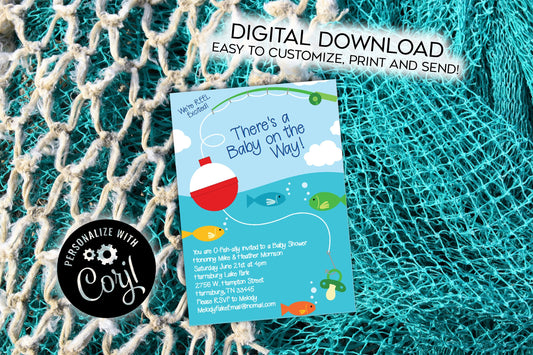 Fishing Baby Shower Invitation Editable Digital Fish Fisherman Download