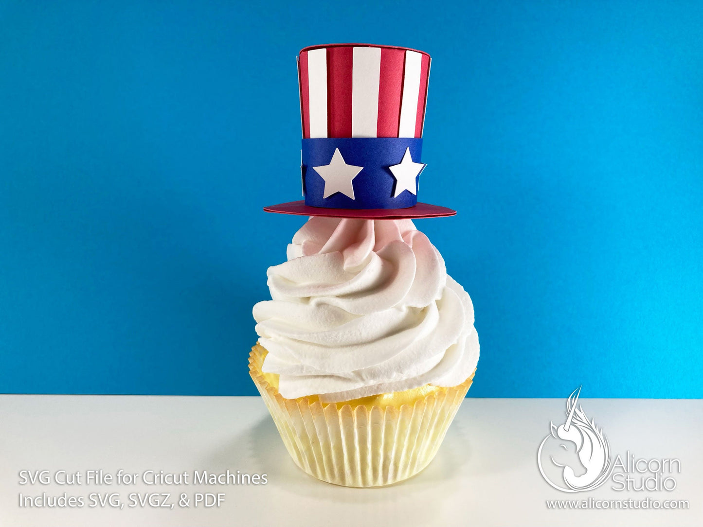 3D Paper 4th of July Hat SVG File Cut File for Cricut Cupcake Topper Independence Day Uncle Sam Top Hat Party Decor