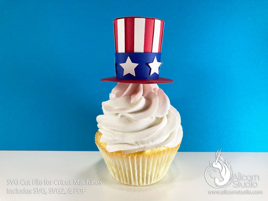 3D Paper 4th of July Hat SVG File Cut File for Cricut Cupcake Topper Independence Day Uncle Sam Top Hat Party Decor