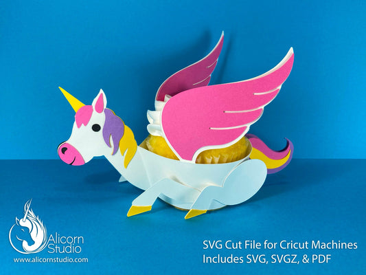 Winged Unicorn Cricut Cupcake 3D SVG Cut File for Paper Alicorn Liner Wrapper Party Decor