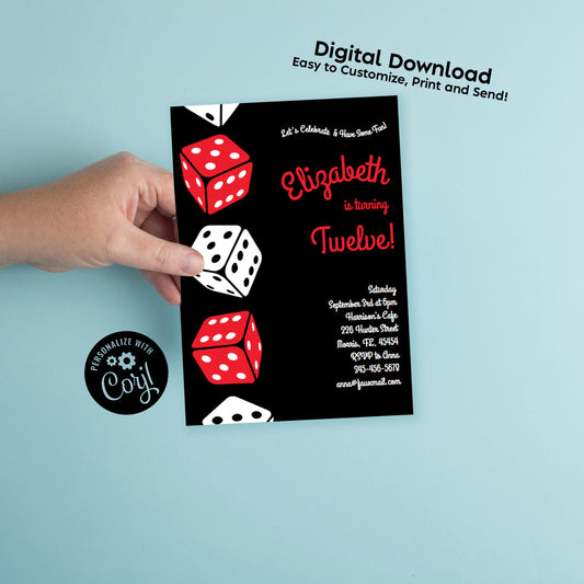 Dice Board Games Birthday Party Invitation Editable Digital Download Casino Gambling