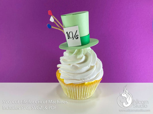 3D Paper Mad Hatter Alice in Wonderland SVG File Cut File for Cricut Cupcake Topper Tea Birthday Party Decor