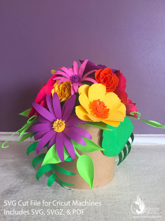 Spring Paper Flower Pot SVG File Cut File for Cricut Party Floral Mothers Day Gift Decor