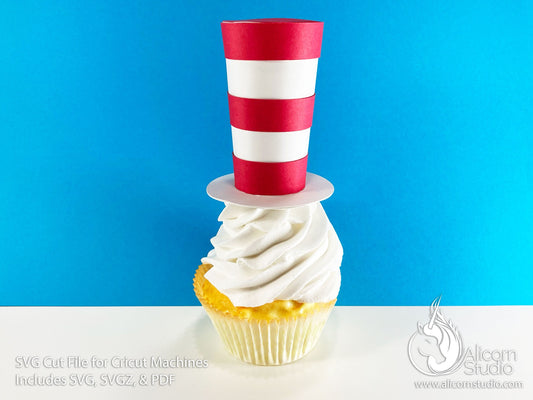 3D Paper Red and White Stripe Top Hat SVG File Cut File for Cricut Cupcake Topper Kid's Storybook Party Decor