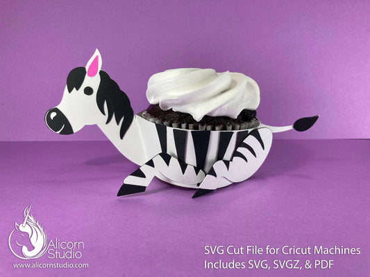 Zebra Cricut Cupcake 3D SVG Cut File for Paper Wrap Liner Wrapper Party Decor
