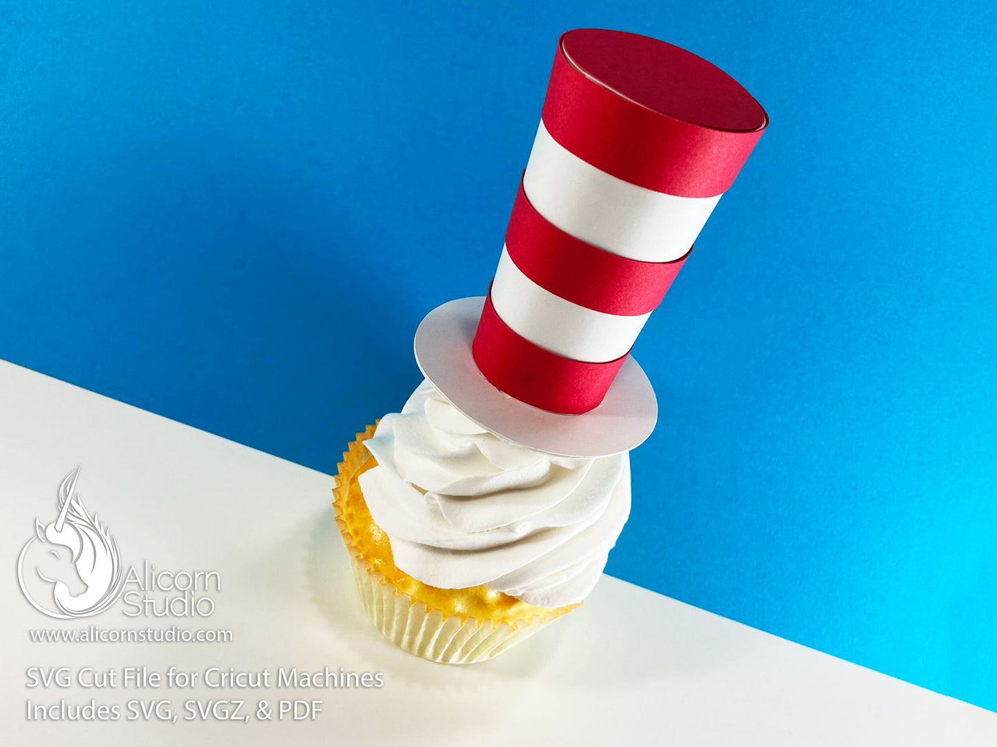 3D Paper Red and White Stripe Top Hat SVG File Cut File for Cricut Cupcake Topper Kid's Storybook Party Decor