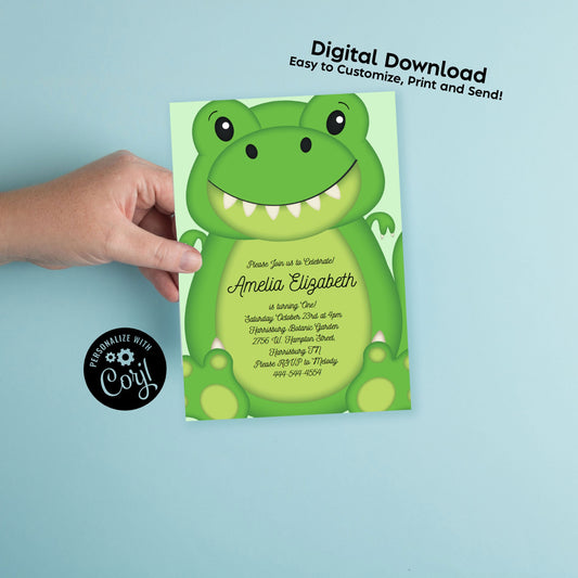 T-Rex Dinosaur Birthday Party Invitation Editable Digital Download Cute Kids Cartoon