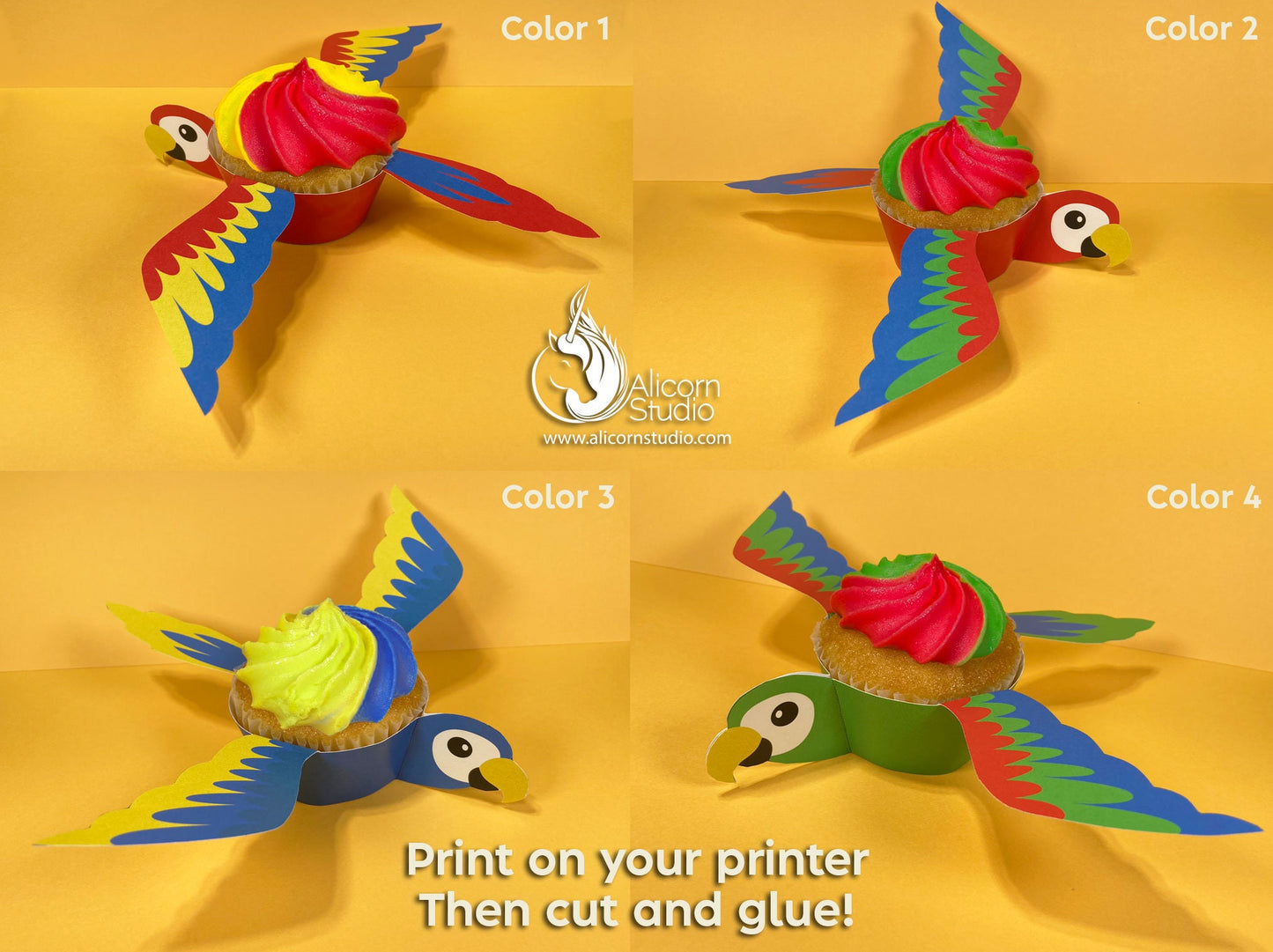 Printable Parrot Cupcake Wrap Digital File Print and Cut Pirate Party Decor Birthday