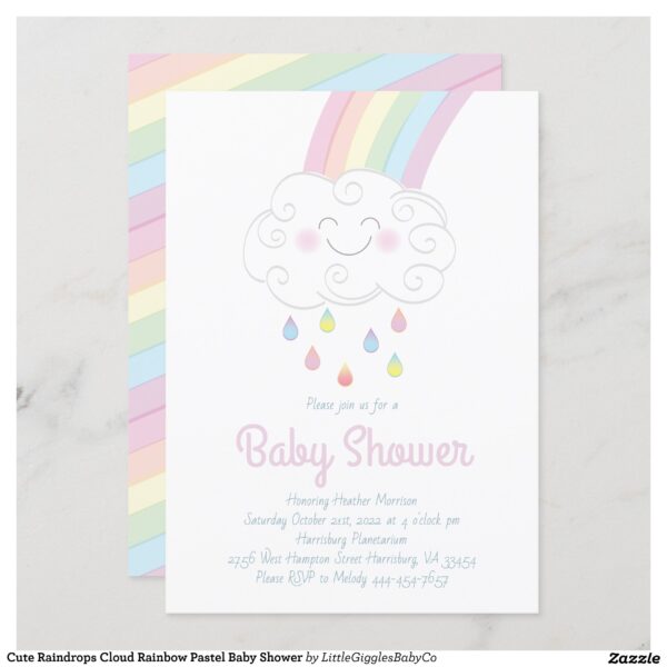 Celebrate the newest baby on the way with this adorable cute  raindrops cloud and rainbow pastel baby sprinkle shower design!  Perfect for a baby boy or girl on the way, and also works great for gender neutral and co-ed showers too!  The soft colors and artwork make it perfect for a Mom who loves rainbows, clouds and raindrops! #baby #shower #gender neutral #sprinkle #baby sprinkle #cute #rainbow #raindrops #cloud #pastel #Popular #Little #Giggles #Baby #Co #Invitations #01 #Collection