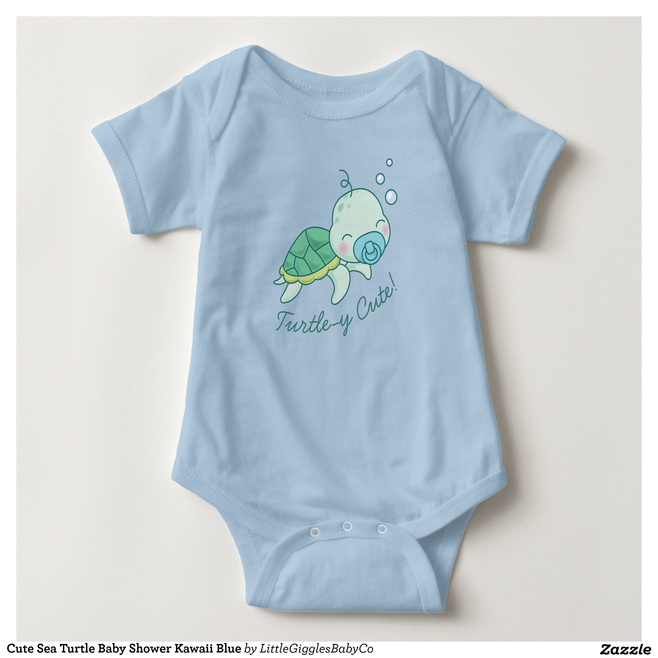 This cute kawaii sea turtle baby shower collection is perfect for an under the sea baby shower theme!  The adorable baby sea turtle has a cute blue pacifier and sweet rosey cheeks, the perfect theme for a baby boy on the way! #turtle #baby #shower #under the sea #kawaii #sea #ocean #beach #cute #blue #Cute #Sea #Turtle #Baby #Shower #Kawaii #Collection