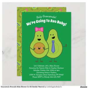 Celebrate the new Mommy Daddy and Baby with this adorable guacamole avocado baby shower design!  Perfect for a co-ed or gender neutral shower! #baby #shower #gender neutral #co-ed #avocado #guacamole #holy guacamole #avo #cute #avocado baby shower #Guacamole #Avocado #Baby #Shower #Co-Ed #Gender #Neutral #Collection