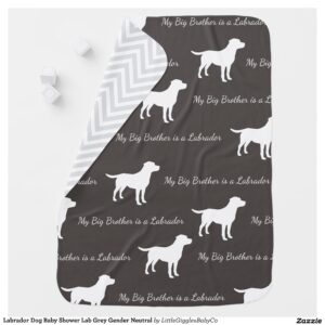 Include the big brother or sister fur baby in the celebration with this adorable Lab dog baby shower design!  Perfect for a puppy lover with a baby on the way.  The Labrador is next to an adorable vintage carriage.  The grey makes it perfect for a gender neutral or co-ed baby shower! Great for someone with a yellow lab, chocolate lab, or black lab! #yellow #baby #chocolate #shower #black #dog #lab #labrador #puppy #gender neutral #Labrador #Baby #Shower #Gender #Neutral #Lab #Collection