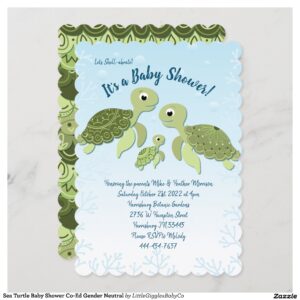 Celebrate the new Mommy Daddy and Baby with this modern sea turtle baby shower design!  Perfect for a baby boy or girl on the way, and also works great for gender neutral and co-ed showers too!  The soft watercolor design and cute turtles give them a trendy whimsical feel! #baby #shower #gender #neutral #co-ed #sea #turtle #under the sea #sea turtle #ocean #Sea #Turtle #Baby #Shower #Co-Ed #Gender #Neutral #Collection