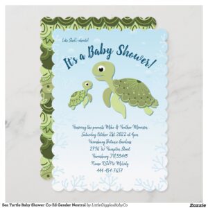 Celebrate the new Mommy and Baby with this modern sea turtle baby shower design!  Perfect for a baby boy or girl on the way, and also works great for gender neutral and co-ed showers too!  The soft watercolor design and cute turtles give them a trendy whimsical feel! #baby #shower #gender #neutral #co-ed #sea #turtle #under the sea #sea turtle #ocean #Sea #Turtle #Baby #Shower #Co-Ed #Gender #Neutral #Collection