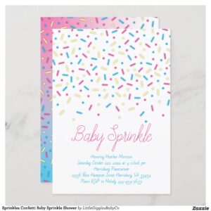 Celebrate the newest baby on the way with this adorable cute baby sprinkle shower design!  Perfect for a baby boy or girl on the way, and also works great for gender neutral or co-ed showers too!  The soft colors and artwork make it perfect for a Mom who loves bright colors and desserts! #baby #shower #gender neutral #sprinkle #baby sprinkle #pink #blue #cute #co-ed #cupcake #Popular #Little #Giggles #Baby #Co #Invitations #01 #Collection