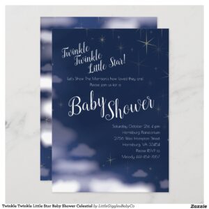 Celebrate the new Mommy and baby with this adorable twinkle twinkle little star baby shower design!  Perfect for a baby boy or girl on the way, and also works great for gender neutral  and co-ed showers too!  The beautiful colors and artwork make it perfect for a Mom who loves a starry night sky and celestial things! #baby #shower #gender neutral #twinkle #little #star #twinkle twinkle #celestial #sky #night sky #Twinkle #Twinkle #Little #Star #Baby #Shower #Celestial #Collection