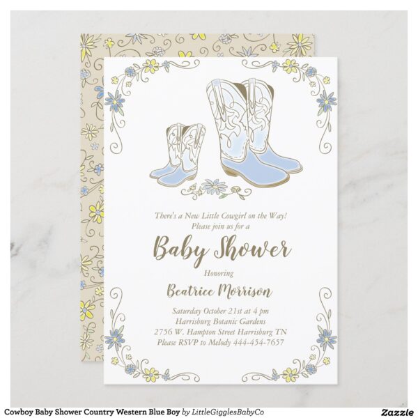 Celebrate the new little cowboy on the way with our soft blue pastel country western cowboy baby shower design!  Perfect for a baby boy on the way! #baby #shower #cow #country #western #cowboy #horse #boy #blue #baby boy #Popular #Little #Giggles #Baby #Co #Invitations #01 #Collection