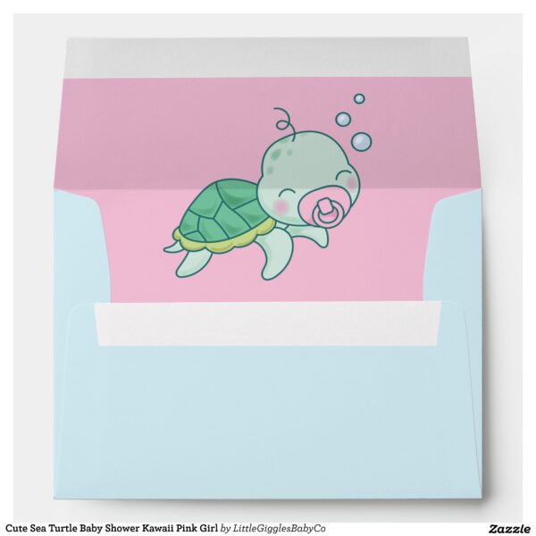 This cute kawaii sea turtle baby shower collection is perfect for an under the sea baby shower theme!  The adorable baby sea turtle has a cute blue pacifier and sweet rosey cheeks, the perfect theme for a baby boy on the way! #turtle #baby #shower #under the sea #kawaii #sea #ocean #beach #cute #boy #Cute #Sea #Turtle #Baby #Shower #Kawaii #Collection