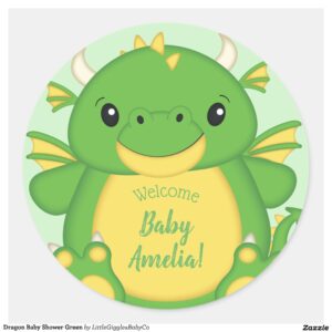 This Dragon Baby Shower Collection design theme featuring a Simply Adorable Dragon on a pink, blue, or green color pallet celebrates your very special Birthday and Baby Shower.