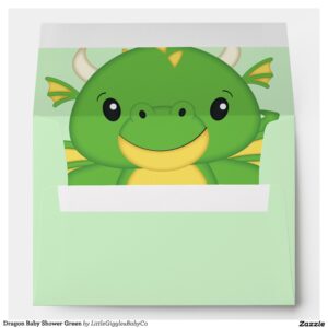 This Dragon Baby Shower Collection design theme featuring a Simply Adorable Dragon on a pink, blue, or green color pallet celebrates your very special Birthday and Baby Shower.