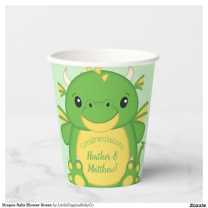 This Dragon Baby Shower Collection design theme featuring a Simply Adorable Dragon on a pink, blue, or green color pallet celebrates your very special Birthday and Baby Shower.