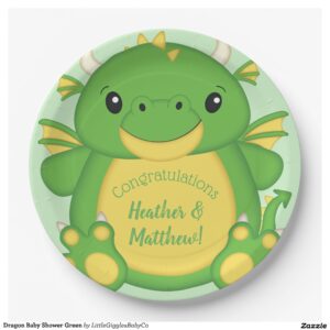 This Dragon Baby Shower Collection design theme featuring a Simply Adorable Dragon on a pink, blue, or green color pallet celebrates your very special Birthday and Baby Shower.