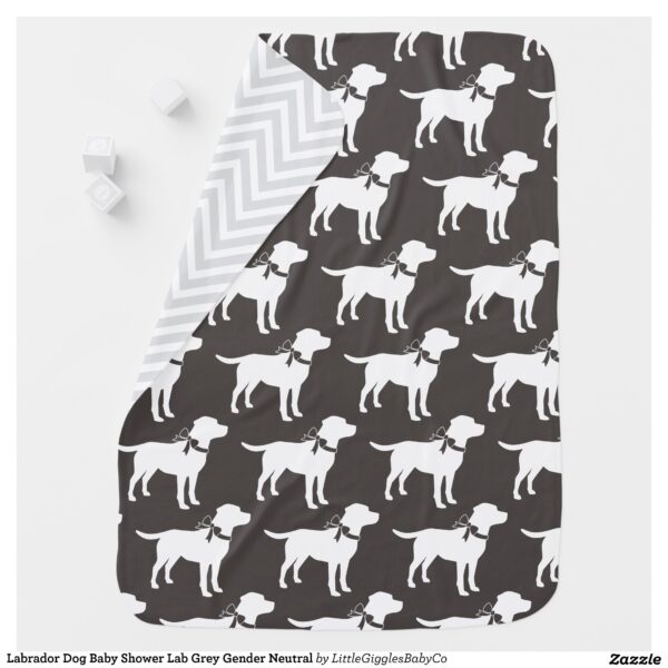 Include the big brother or sister fur baby in the celebration with this adorable Lab dog baby shower design!  Perfect for a puppy lover with a baby on the way.  The Labrador is next to an adorable vintage carriage.  The grey makes it perfect for a gender neutral or co-ed baby shower! Great for someone with a yellow lab, chocolate lab, or black lab! #yellow #baby #chocolate #shower #black #dog #lab #labrador #puppy #gender neutral #Labrador #Baby #Shower #Gender #Neutral #with #Bow #Grey #Collection