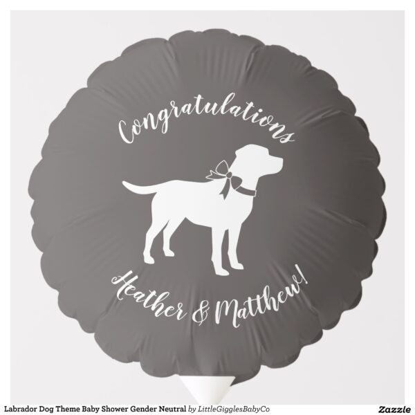 Include the big brother or sister fur baby in the celebration with this adorable Lab dog baby shower design!  Perfect for a puppy lover with a baby on the way.  The Labrador is next to an adorable vintage carriage.  The grey makes it perfect for a gender neutral or co-ed baby shower! Great for someone with a yellow lab, chocolate lab, or black lab! #gender neutral #black #dog #labrador #puppy #chocolate lab #baby shower #lab #dog shower #Labrador #Baby #Shower #Gender #Neutral #with #Bow #Grey #Collection