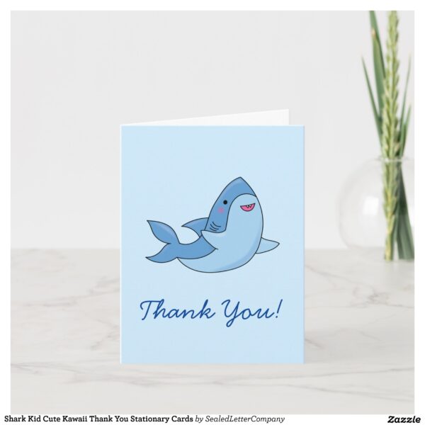 Add your child's name to this adorable cute kawaii shark cartoon thank you stationary card!  Perfect for a kid that loves cute sharks and also loves writing letters!  Great for children that love ocean animals, both boys and girls!  Makes a great gift for any kid too! #stationary #kids #children #cute #kids stationary #thank you #kawaii #cartoon #shark #animal #Shark #Kids #Personalized #Stationary #Set #Collection